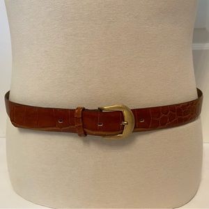 USA MADE MENS BELT BROWN CROC LOOK LEATHER IMPORTED PIG GOLD TONE BUCKLE 38